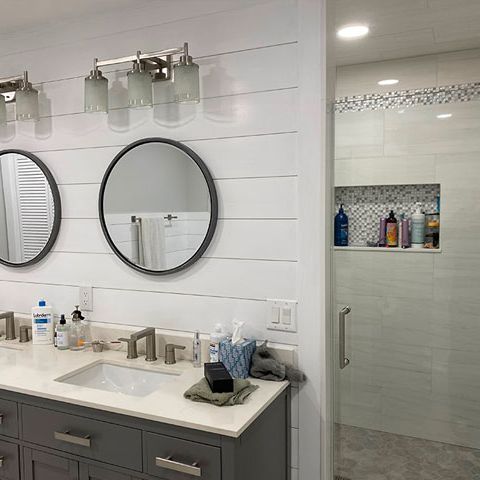 shower expansion shiplap vanity wall