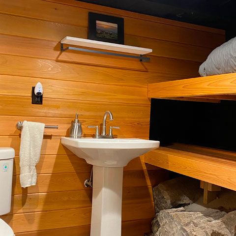 cedar half bathroom in basement