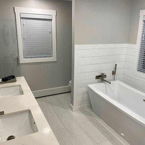 soaker tub vanity shiplap