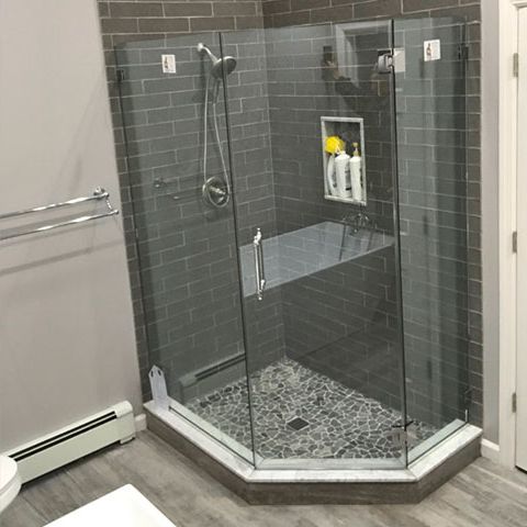 ceramic tile shower with glass enclosure