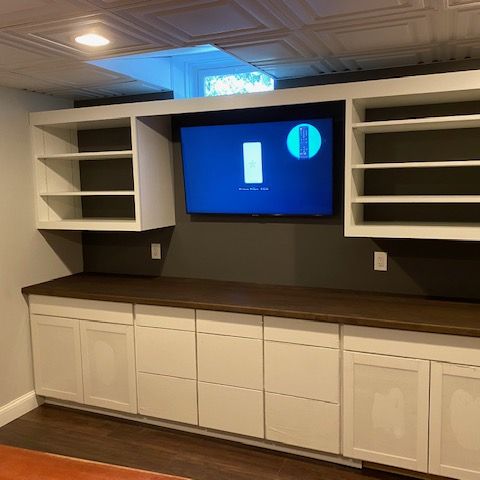 Completed office with large screen TV